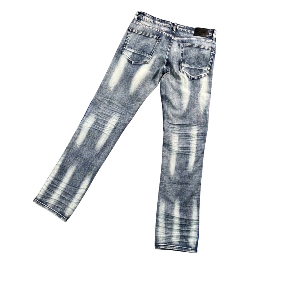 OPS Slim Fit Moto Distressed Jeans Mens 33x32.5 Y2K Biker Denim Urban Streetwear